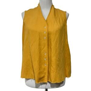 Shosh Women’s Top Linen Blend Sleeveless Raw-Style Hem Button Front Sz XS